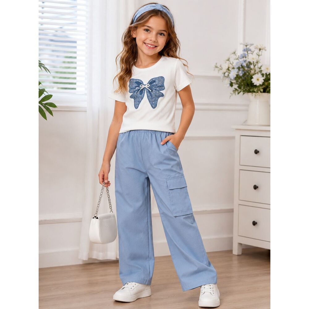 NWT Girls 2-Piece Bow Tee & Cargo Pants Set | Size 7 Years